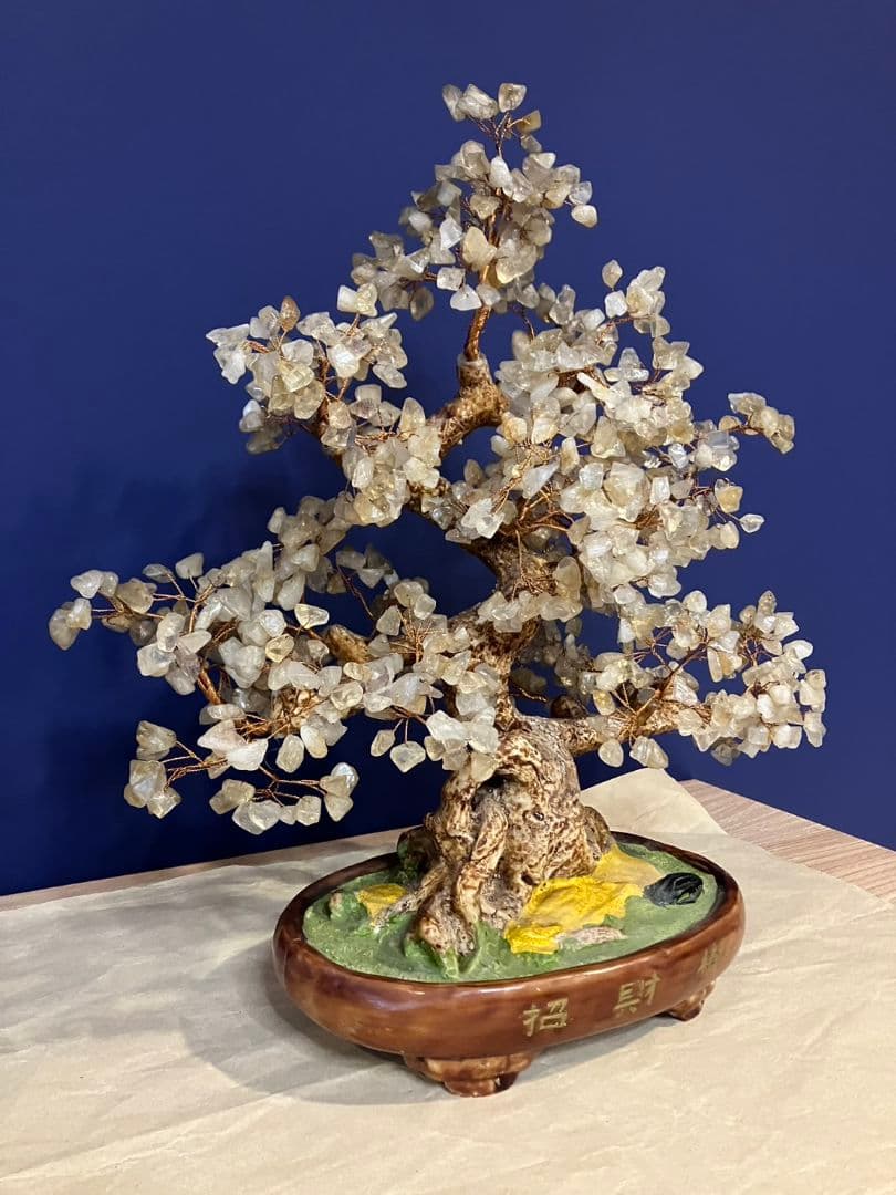 招財樹　置物　金のなる木 　風水 　天然石 縁起物　桜置物　盆栽