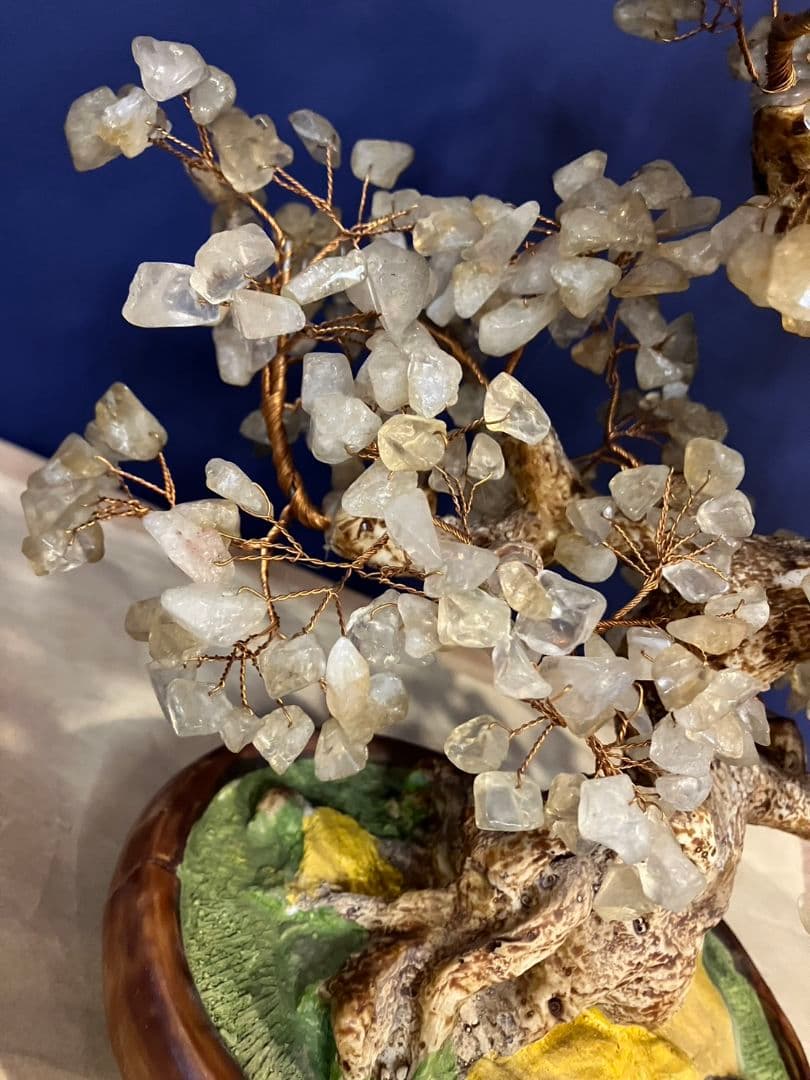 招財樹　置物　金のなる木 　風水 　天然石 縁起物　桜置物　盆栽