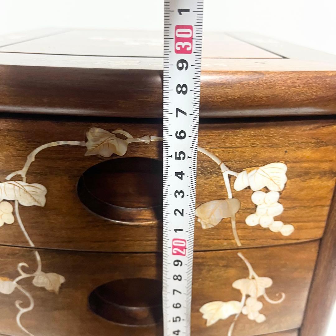 花梨 螺鈿家具 唐木 螺鈿細工 小引出し 3段 李朝 小型チェストアンティーク