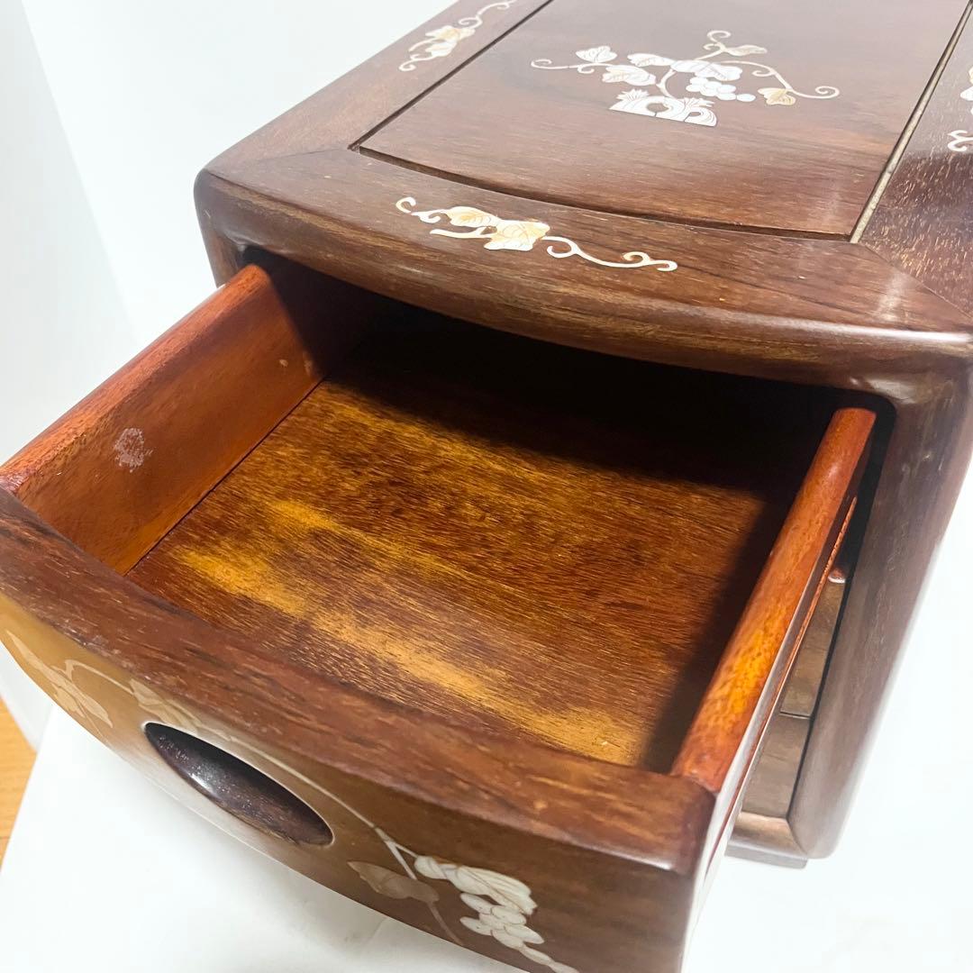 花梨 螺鈿家具 唐木 螺鈿細工 小引出し 3段 李朝 小型チェストアンティーク