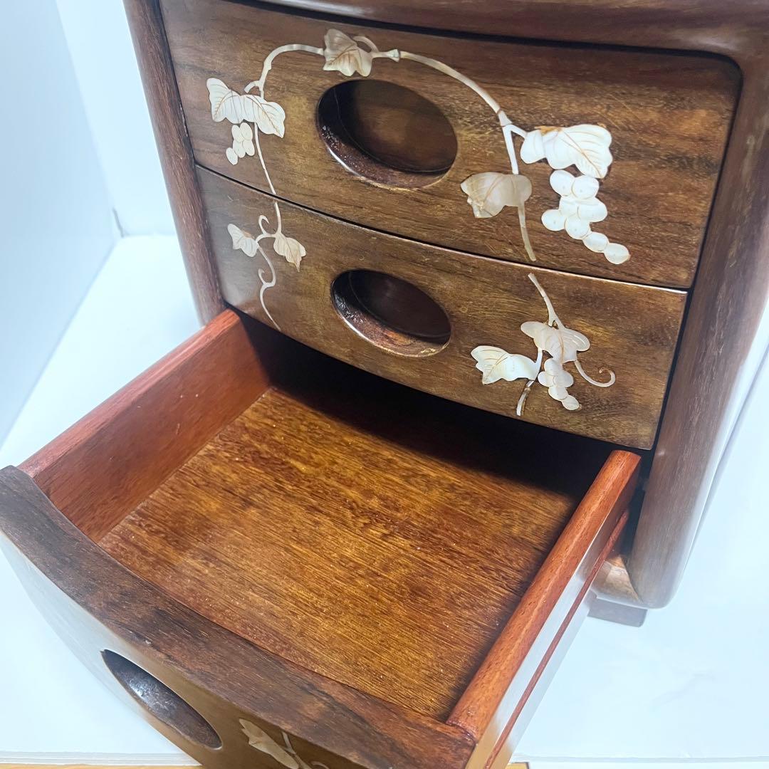 花梨 螺鈿家具 唐木 螺鈿細工 小引出し 3段 李朝 小型チェストアンティーク