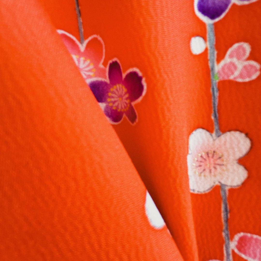 七五三　長着帯セット ７歳女の子 オレンジ地　ちりめん　 源氏車 52697