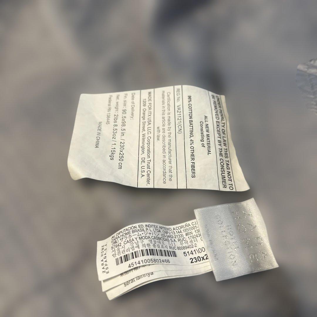 ザラホーム　キルト ベッドカバー　クイーン キング スプレッド　グレー