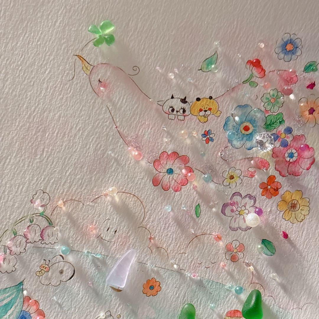 【旅】シーグラスアート　イラスト　水彩画　原画