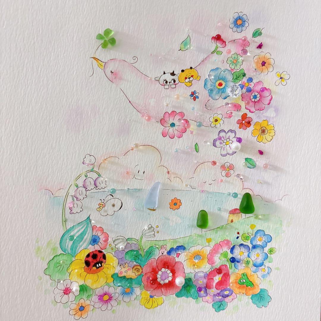 【旅】シーグラスアート　イラスト　水彩画　原画