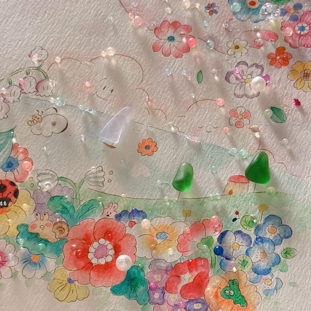 【旅】シーグラスアート　イラスト　水彩画　原画