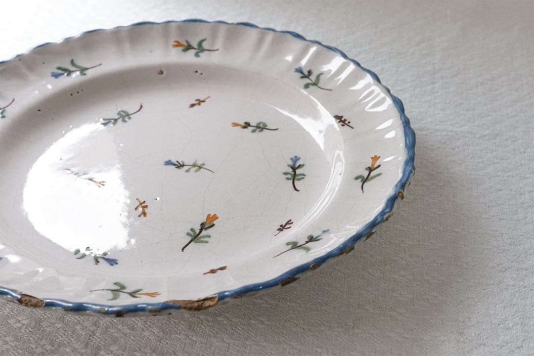 フランスアンティーク 　18世紀　南仏　色絵付け　陶器皿　22.3cm