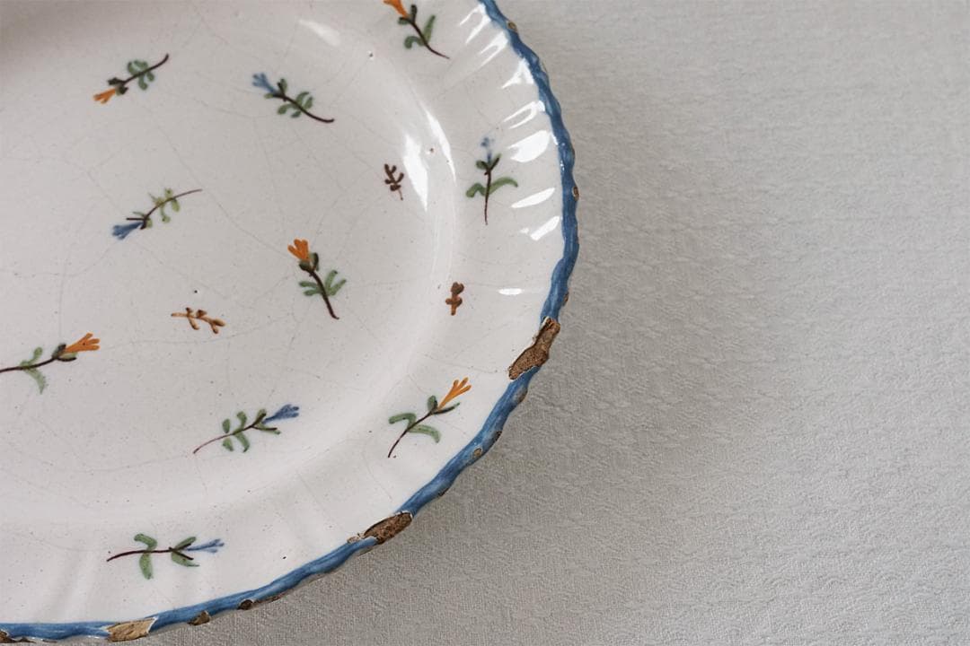 フランスアンティーク 　18世紀　南仏　色絵付け　陶器皿　22.3cm