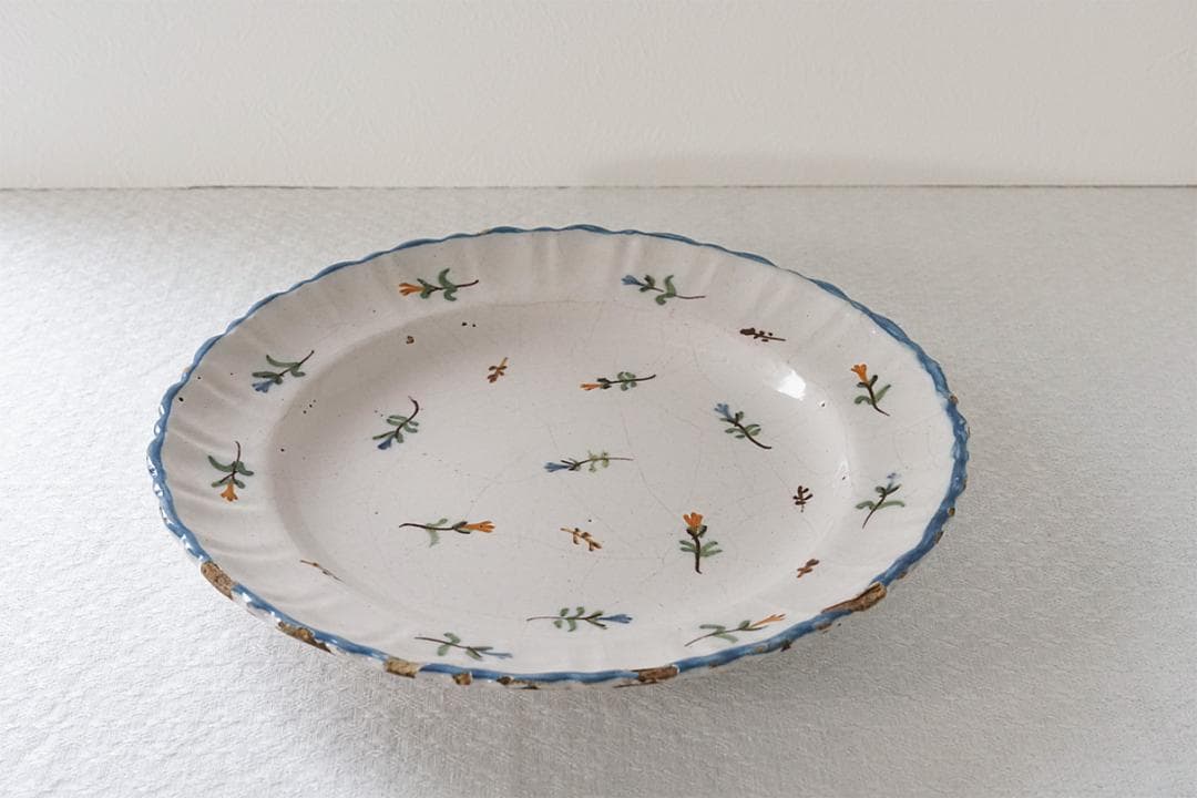 フランスアンティーク 　18世紀　南仏　色絵付け　陶器皿　22.3cm