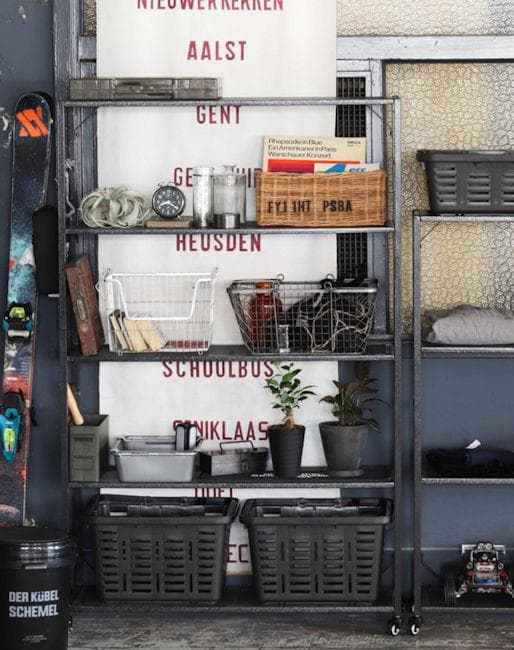 アイアンメッシュ５段シェルフ キャスター付 ハンマートンラック 収納（1261）