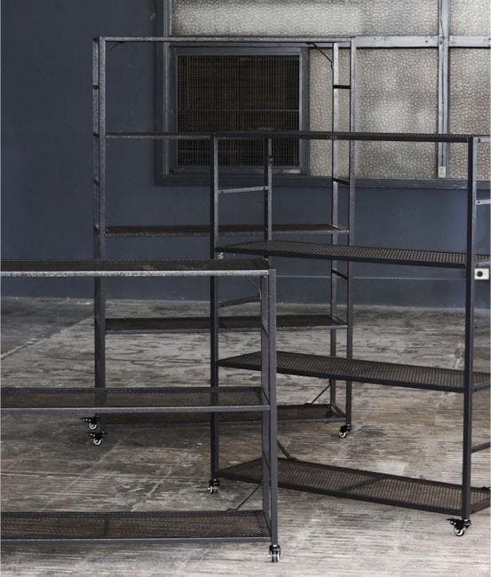 アイアンメッシュ５段シェルフ キャスター付 ハンマートンラック 収納（1261）