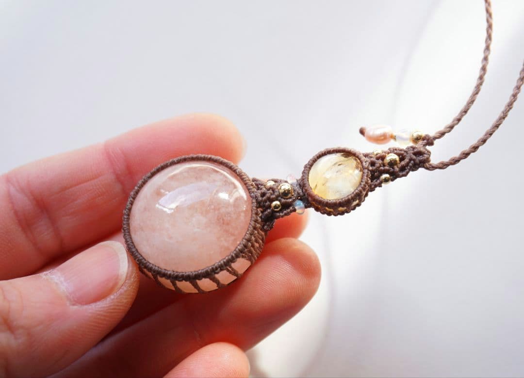 宝石質モルガナイト　シトリン　マクラメ　ネックレス