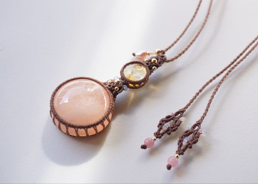 宝石質モルガナイト　シトリン　マクラメ　ネックレス