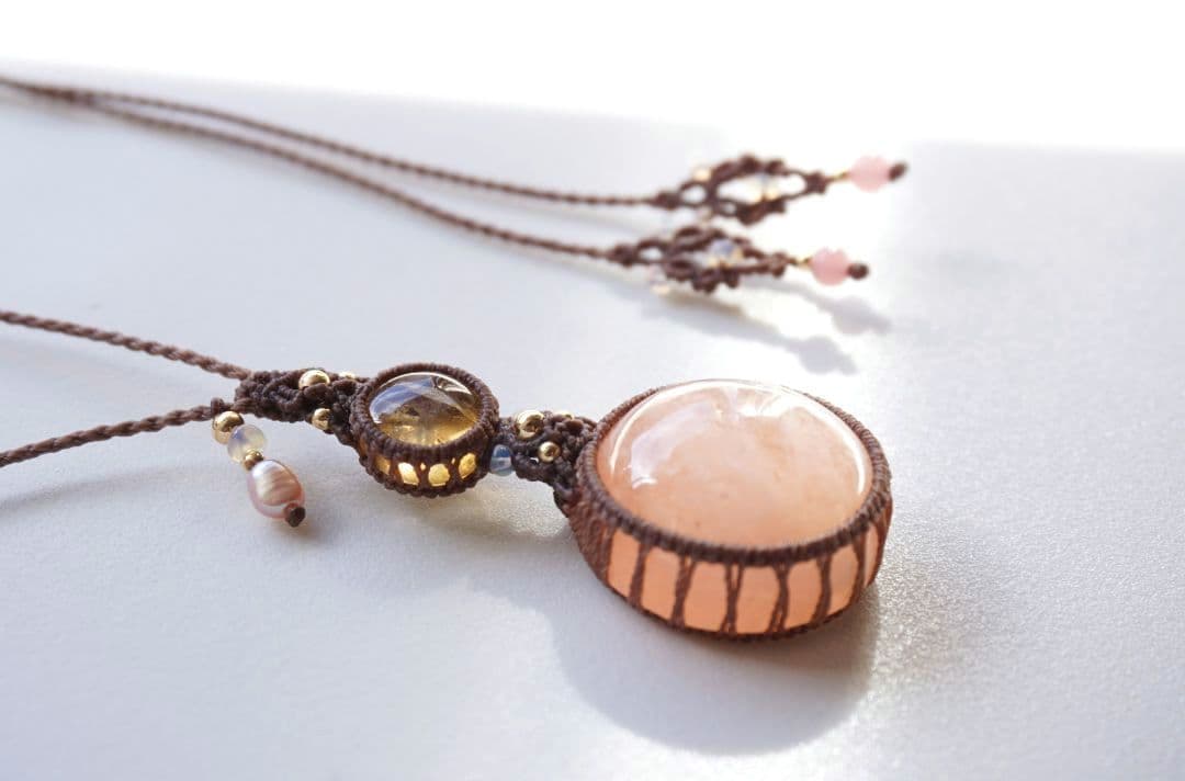 宝石質モルガナイト　シトリン　マクラメ　ネックレス