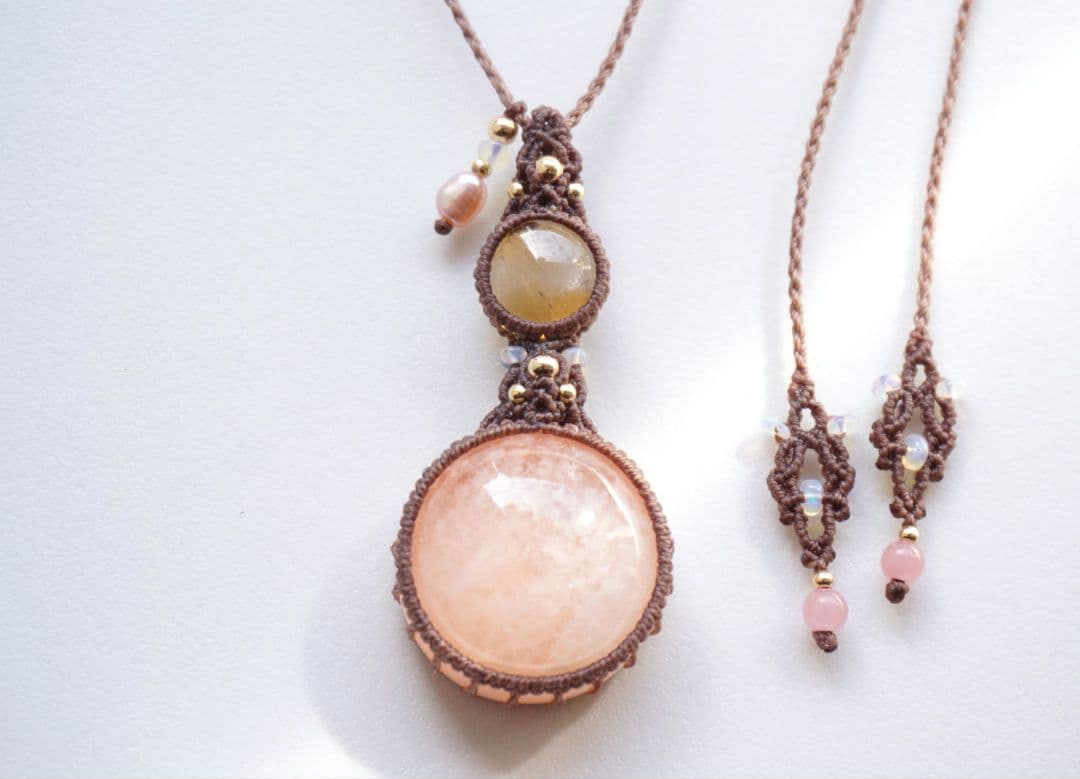 宝石質モルガナイト　シトリン　マクラメ　ネックレス