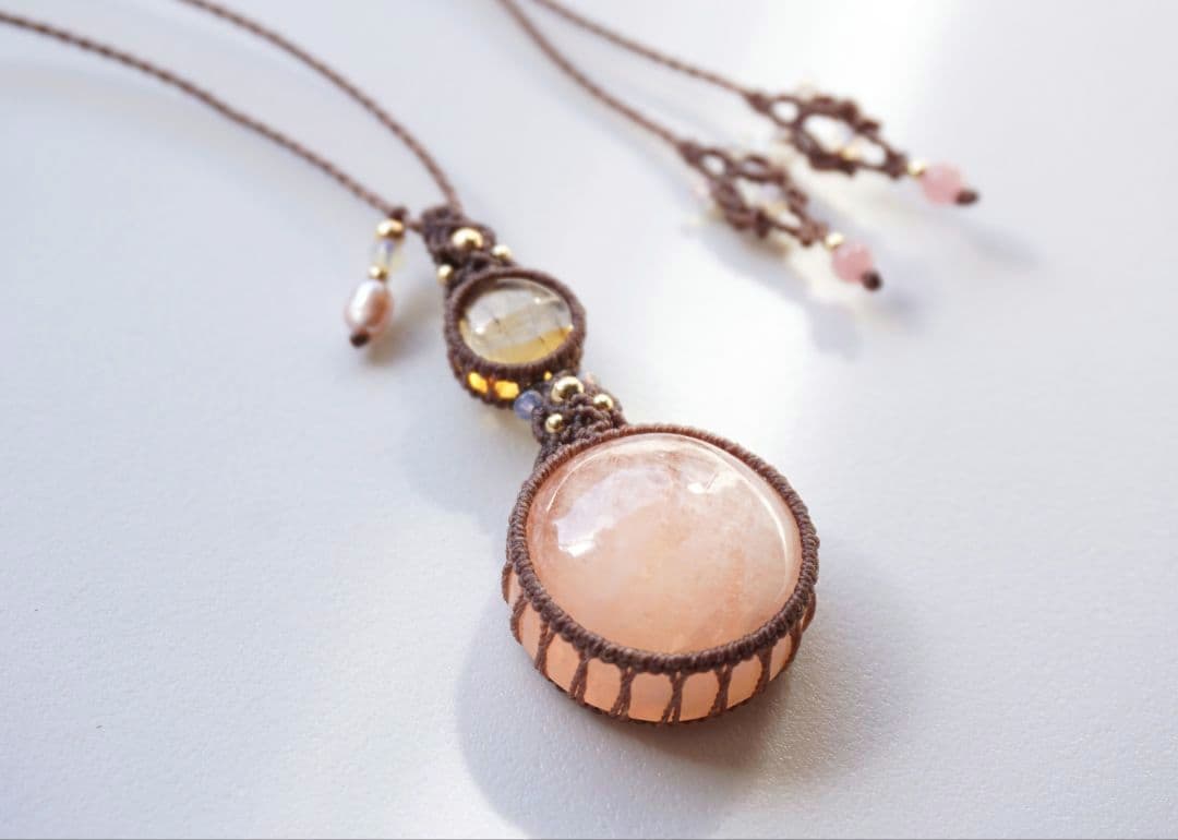 宝石質モルガナイト　シトリン　マクラメ　ネックレス