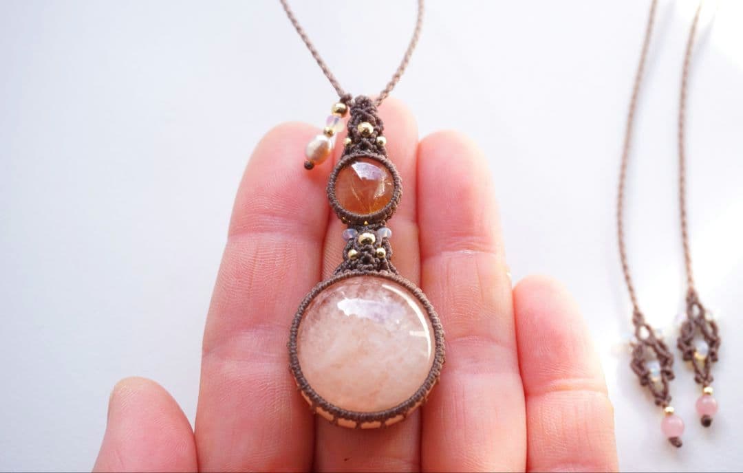 宝石質モルガナイト　シトリン　マクラメ　ネックレス