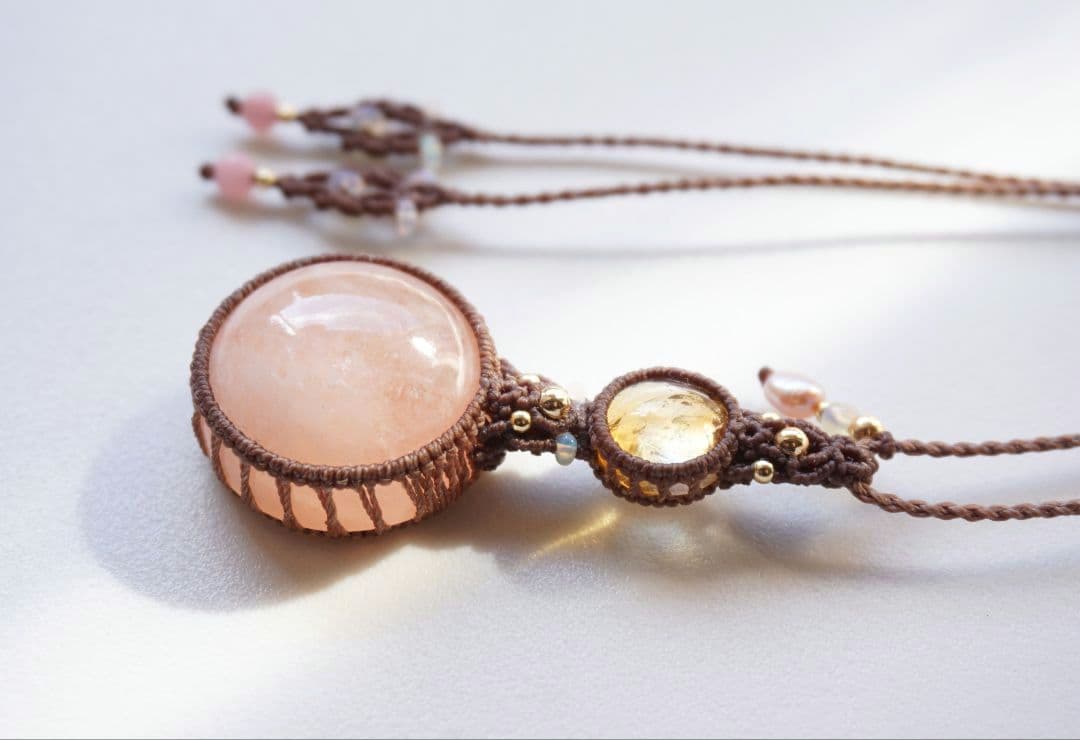 宝石質モルガナイト　シトリン　マクラメ　ネックレス