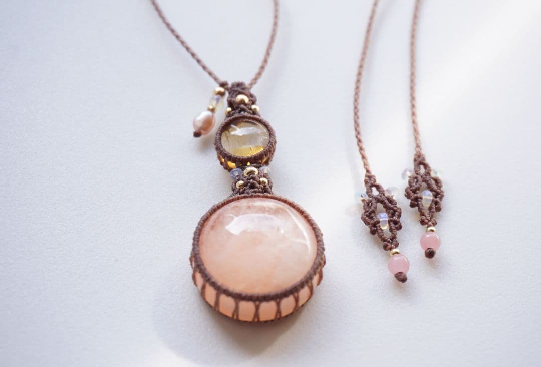 宝石質モルガナイト　シトリン　マクラメ　ネックレス