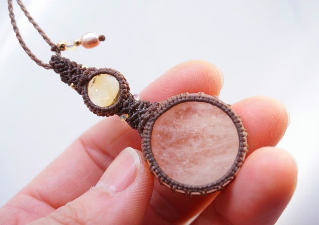 宝石質モルガナイト　シトリン　マクラメ　ネックレス