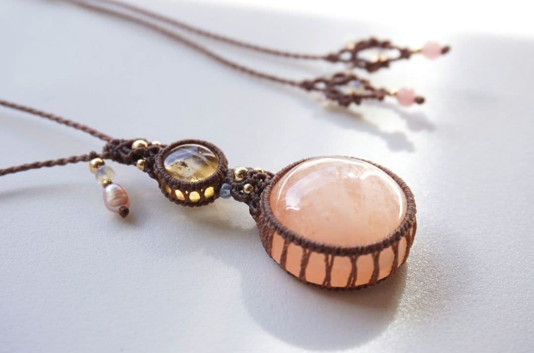 宝石質モルガナイト　シトリン　マクラメ　ネックレス