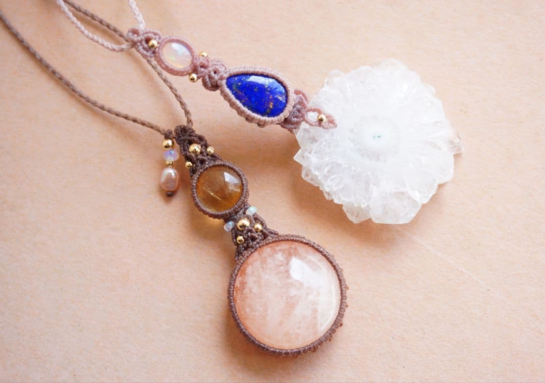 宝石質モルガナイト　シトリン　マクラメ　ネックレス