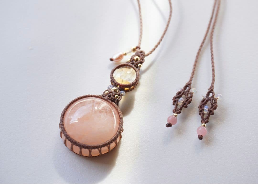 宝石質モルガナイト　シトリン　マクラメ　ネックレス