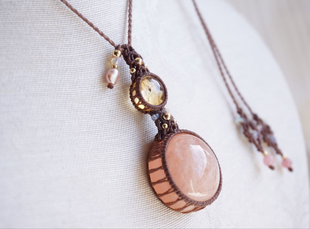 宝石質モルガナイト　シトリン　マクラメ　ネックレス