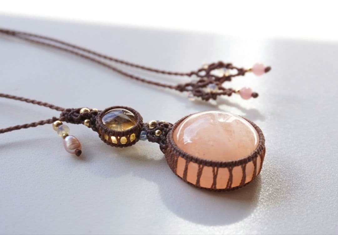 宝石質モルガナイト　シトリン　マクラメ　ネックレス