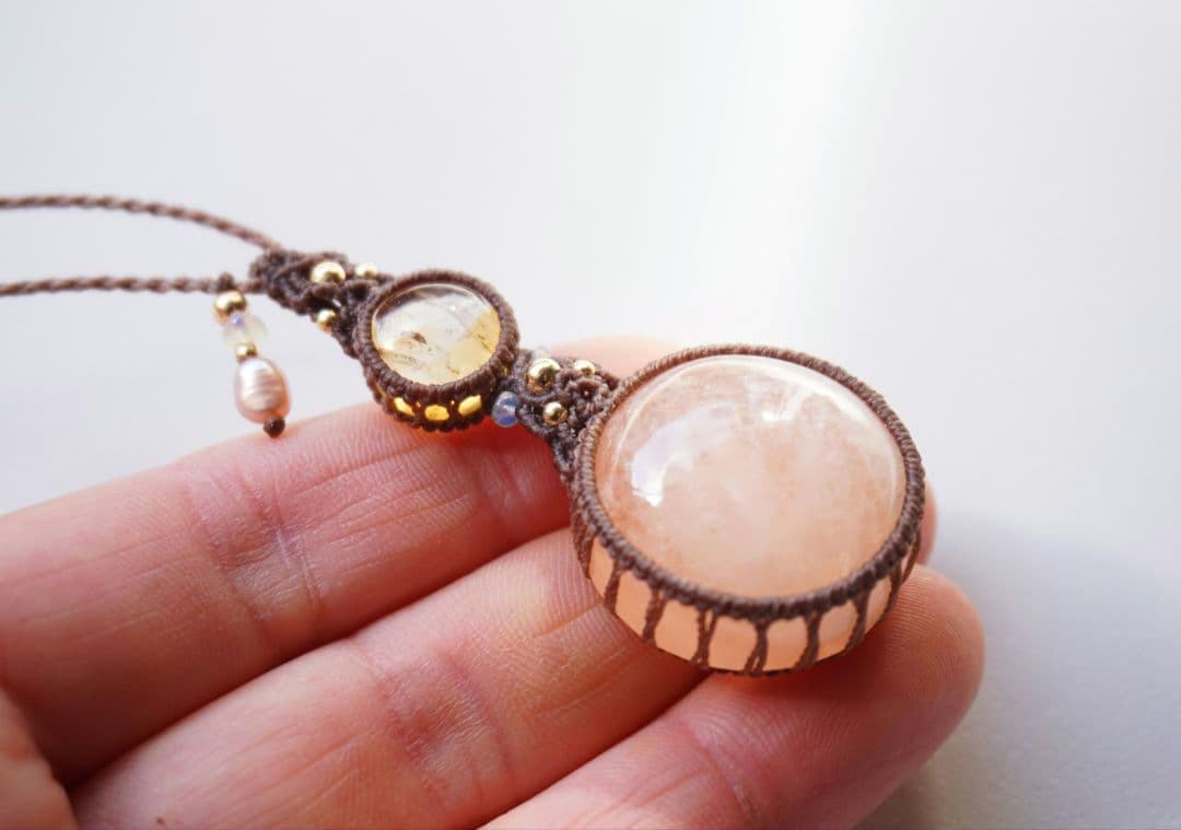 宝石質モルガナイト　シトリン　マクラメ　ネックレス