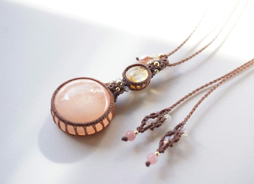 宝石質モルガナイト　シトリン　マクラメ　ネックレス