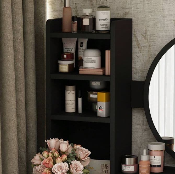 北欧風ドレッサー 円形女優ミラー 引き出し 5 杯 スツール付き 寝室化粧台