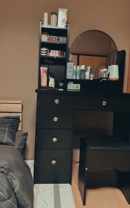 北欧風ドレッサー 円形女優ミラー 引き出し 5 杯 スツール付き 寝室化粧台