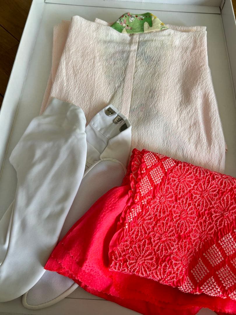 七五三　７歳　着物帯セット　朱色系　レトロ