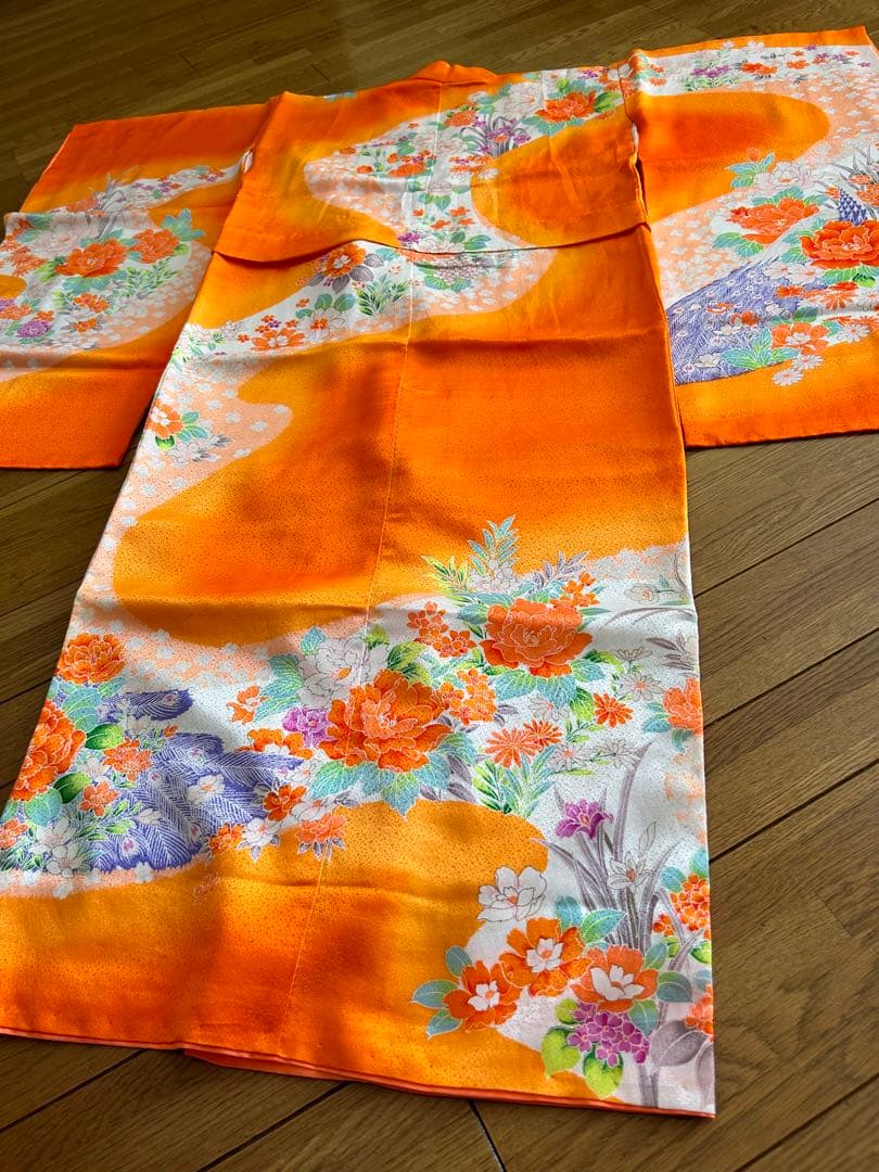 七五三　７歳　着物帯セット　朱色系　レトロ