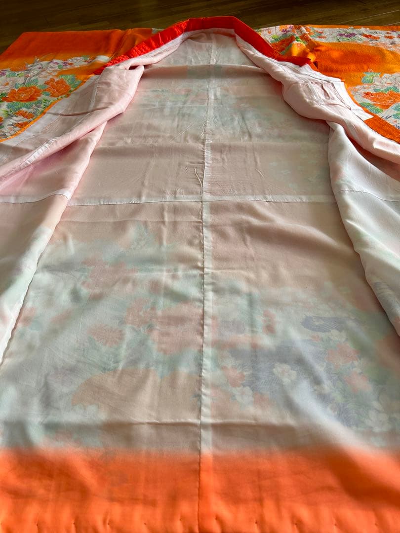 七五三　７歳　着物帯セット　朱色系　レトロ