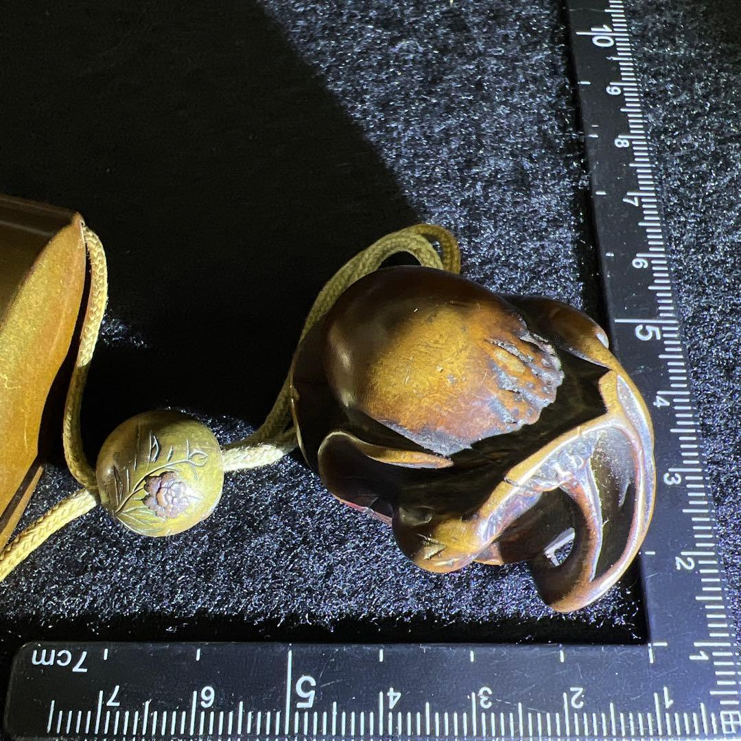 江戸時代 極上蒔絵山水人物画五段印籠、木彫根付 木箱付 東Y8-0128☆2F