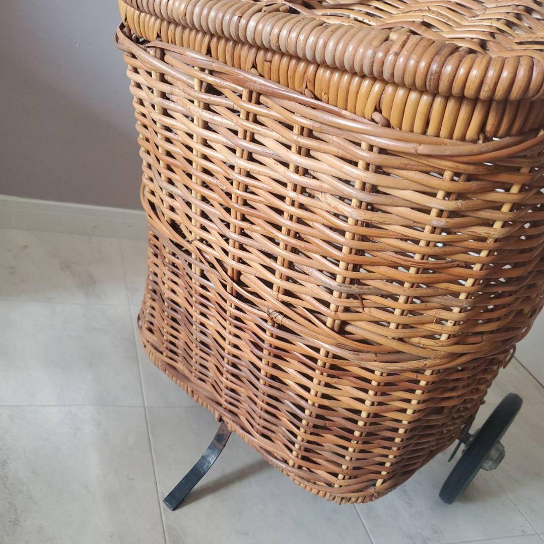 アンティーク ラタン 籐 キャリーバスケット キャリーバッグ カート 希少