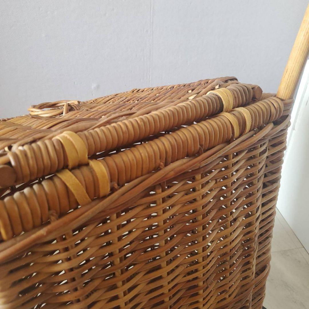 アンティーク ラタン 籐 キャリーバスケット キャリーバッグ カート 希少