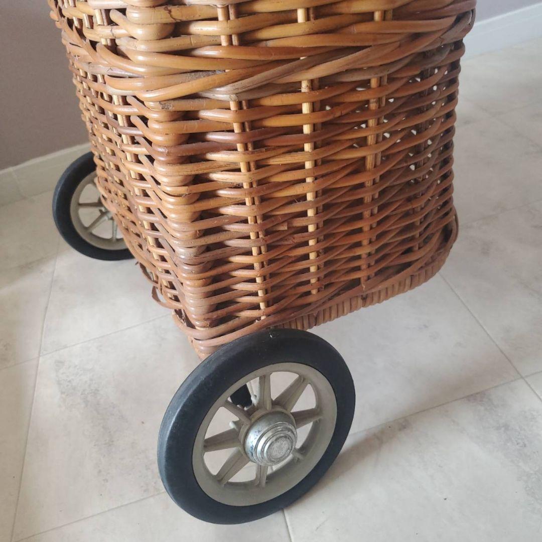 アンティーク ラタン 籐 キャリーバスケット キャリーバッグ カート 希少