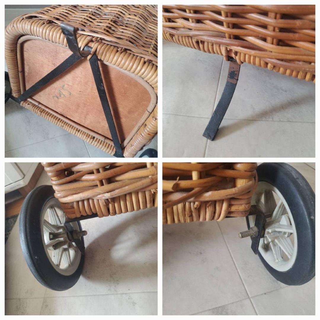 アンティーク ラタン 籐 キャリーバスケット キャリーバッグ カート 希少