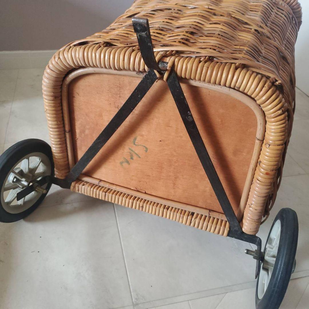 アンティーク ラタン 籐 キャリーバスケット キャリーバッグ カート 希少
