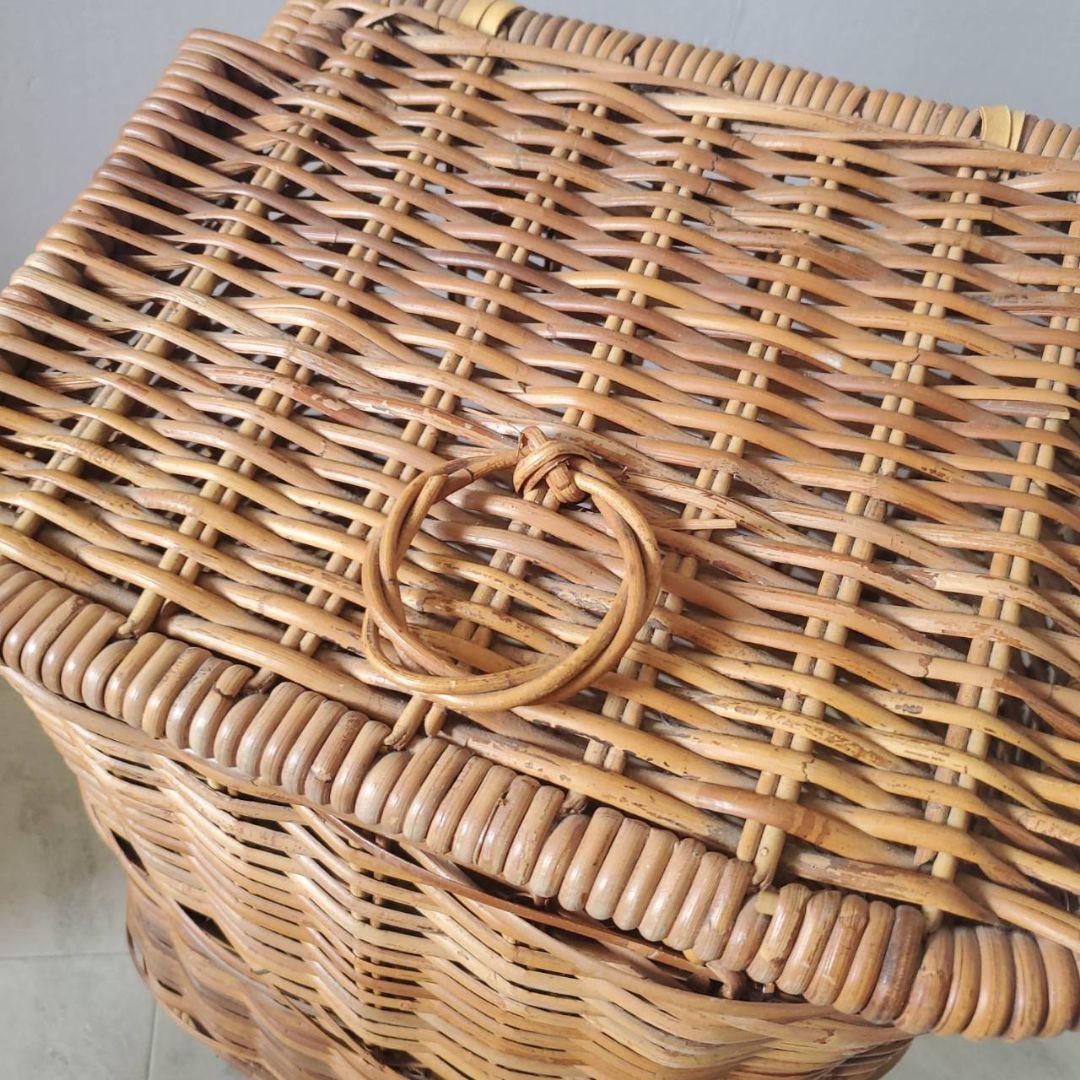 アンティーク ラタン 籐 キャリーバスケット キャリーバッグ カート 希少