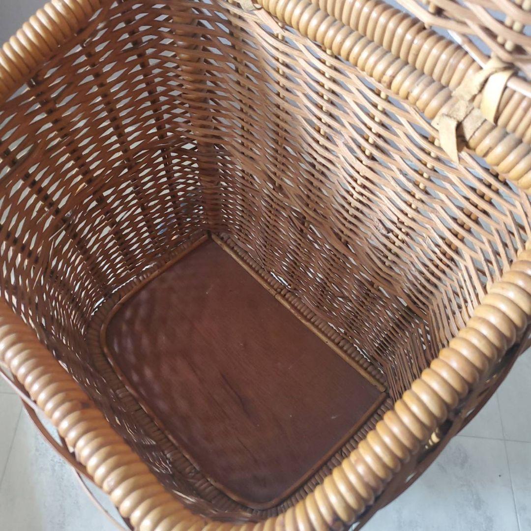アンティーク ラタン 籐 キャリーバスケット キャリーバッグ カート 希少