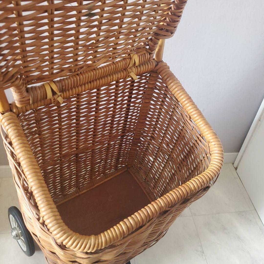アンティーク ラタン 籐 キャリーバスケット キャリーバッグ カート 希少