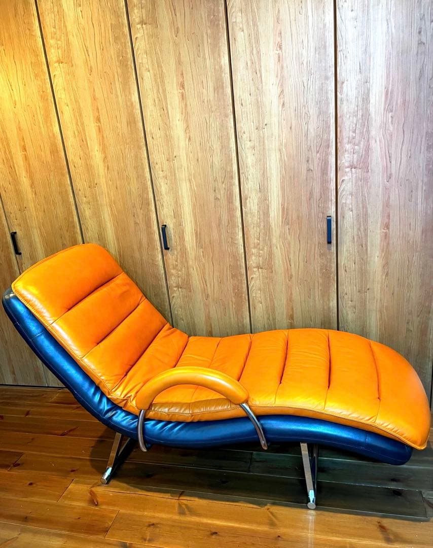 LURKEY/3段階快適リクライニングソファー/レザー/オレンジ 送料無料 美品