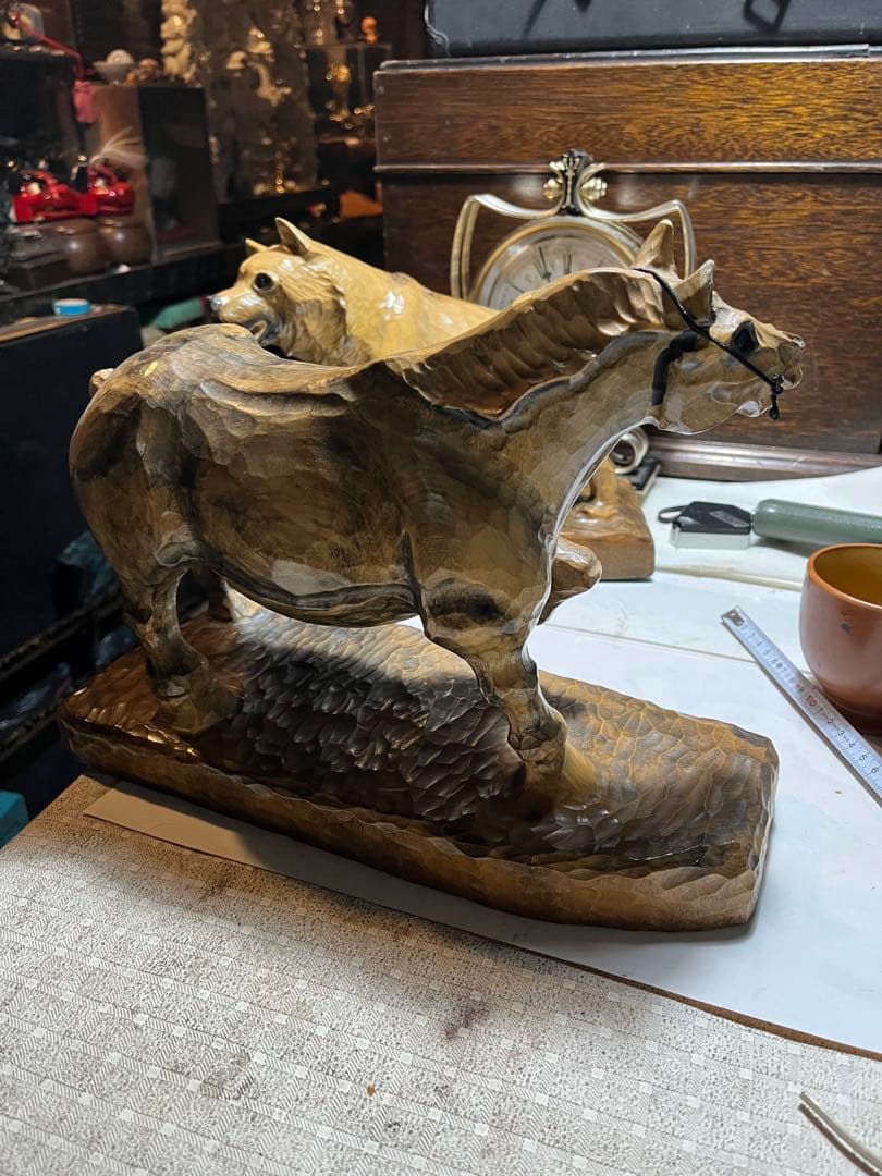 馬の木彫り、木彫りの馬、道産子馬木彫り、道産子馬、北海道の馬、番場馬