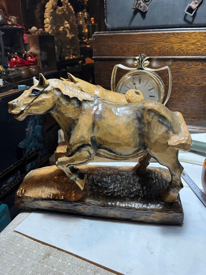 馬の木彫り、木彫りの馬、道産子馬木彫り、道産子馬、北海道の馬、番場馬