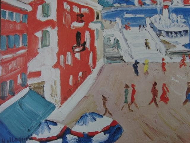 野口弥太郎、【ベニスの船着場】、希少な大判額装用画集より、新品高級額装付