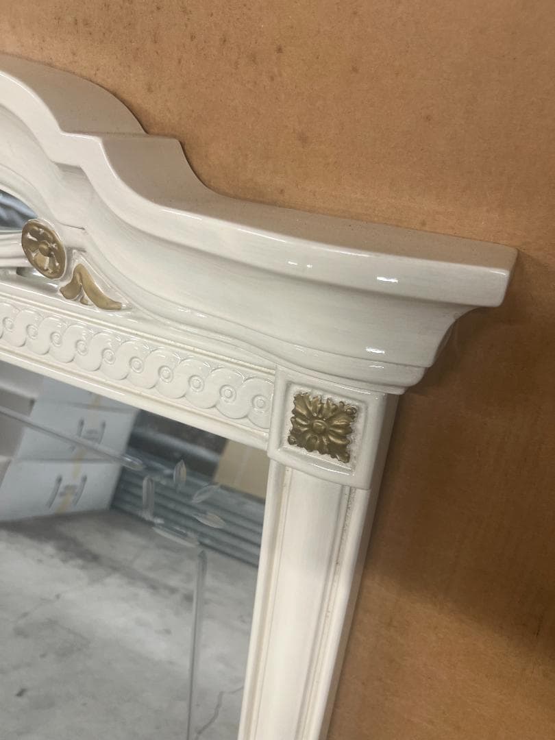 【引き取り限定】大型アンティーク風ミラー ホワイト